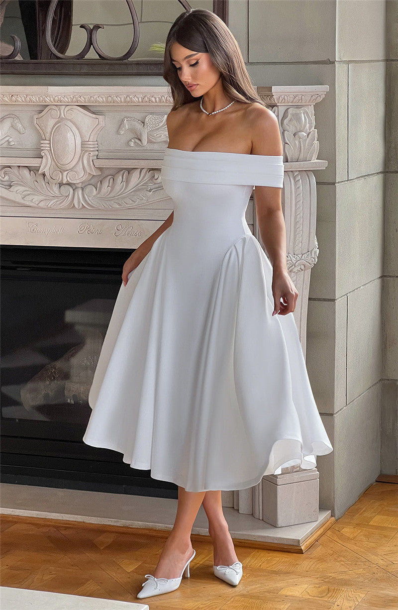 Rebecca Woman Off-shoulder Backless Sexy Midi Dress