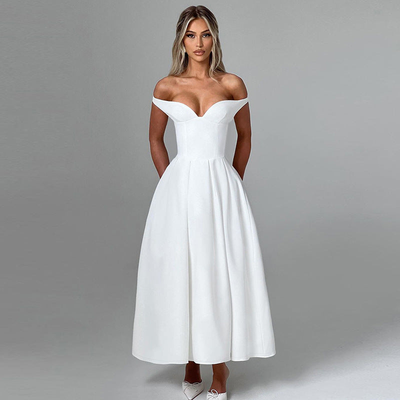 Audrey Off-shoulder Backless Pleated Maxi Dress