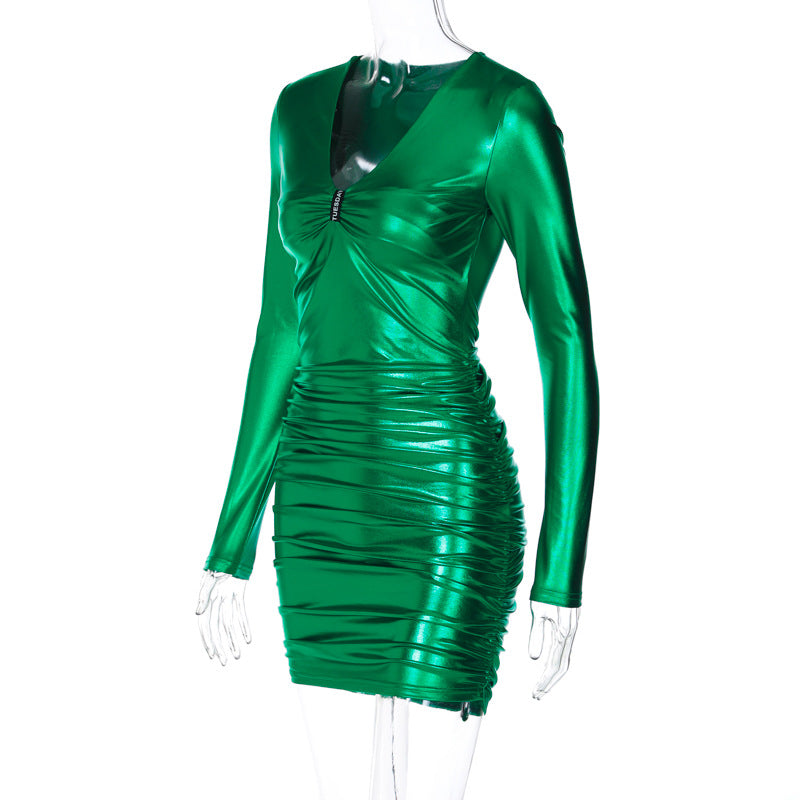 Lori Green V Neck Long Sleeve Sexy Mini Dress
