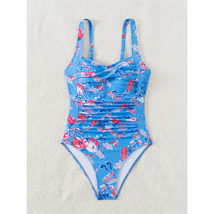 Nikki Flowers Printed Floral Wrinkled One Piece Swimsuit