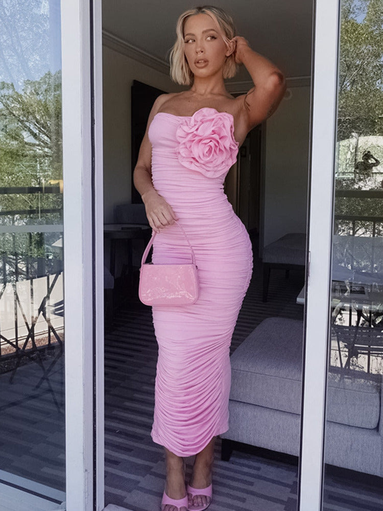 Lydia Flower Strapless Bodycon Maxi Dress