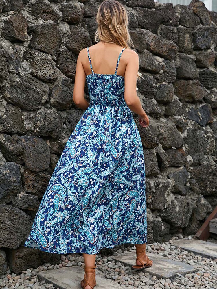 Floral Casual Backless Long Dress