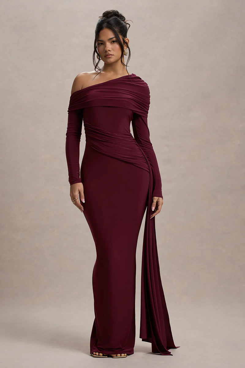 Louise Skew Collar Long Sleeve Sexy Maxi Dress