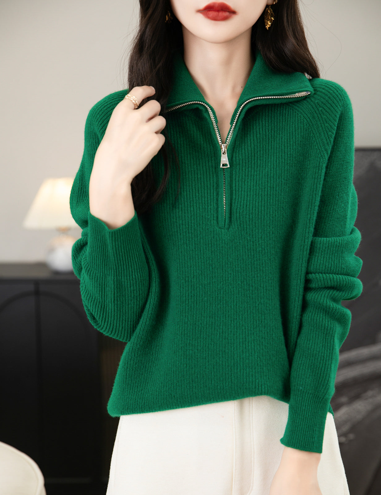 Lillian Woman Zip Long Sleeve Knitted Sweater