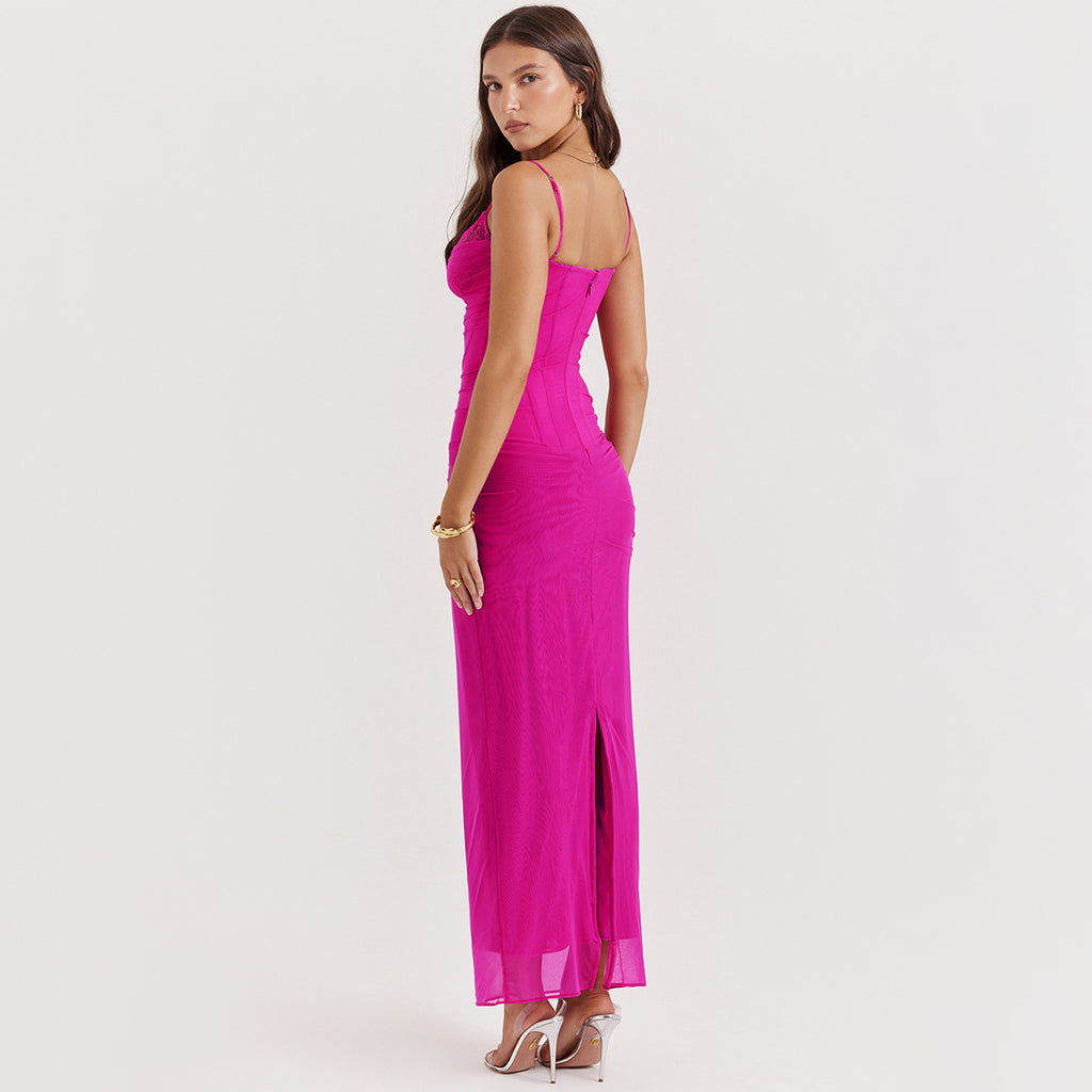 Erika Lace Mesh Sexy Spaghetti Strap Maxi Dress
