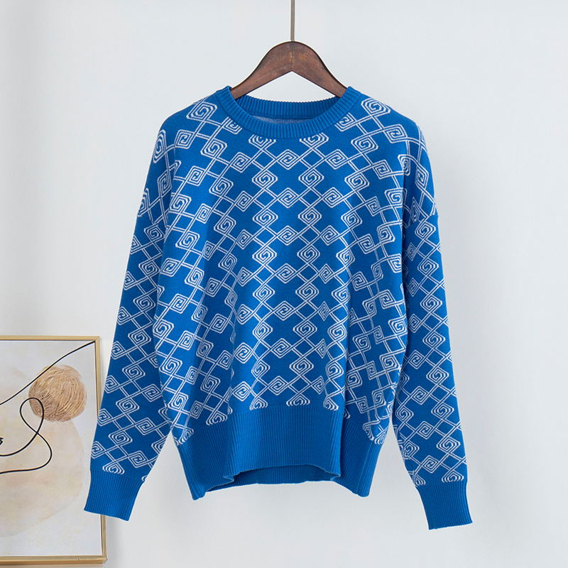 Judith Plaid Long Sleeve Oversize Knitted Women Pullover