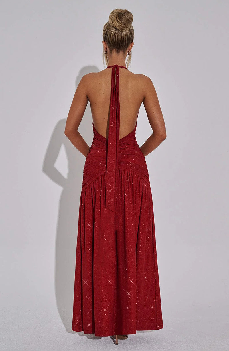 Kathleen Glitter Deep V Neck Sexy Maxi Dress