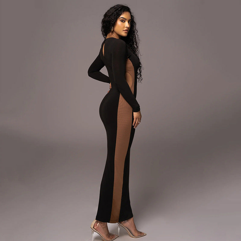 Jamie Hollow Out Contrast Color Bodycon Maxi Dress