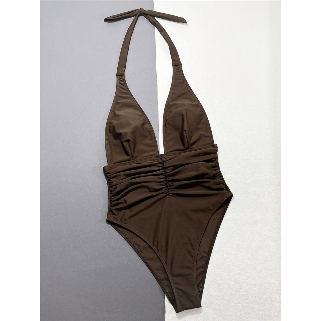 Jessie Deep V Neck Halter Wrinkled Monokini