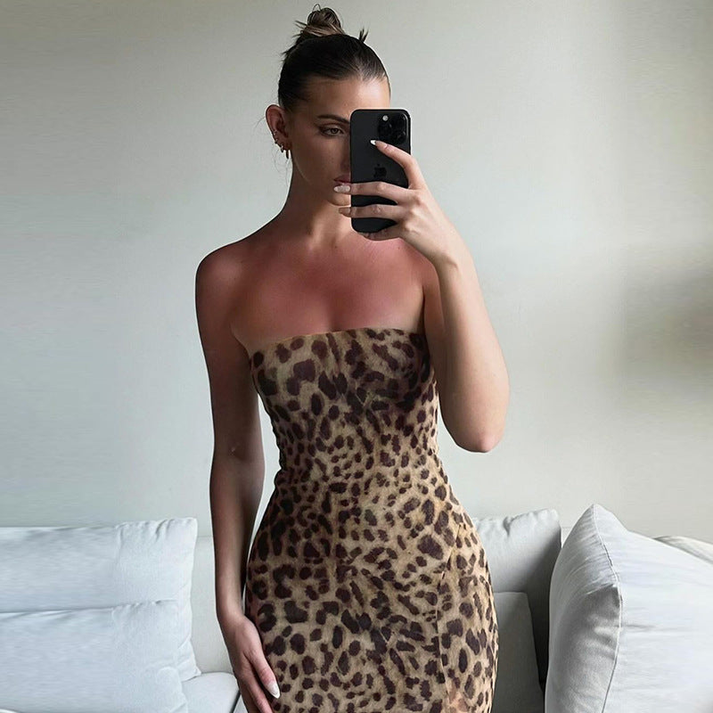 Ruby Vintage Leopard Print Sexy Straps Long Dress