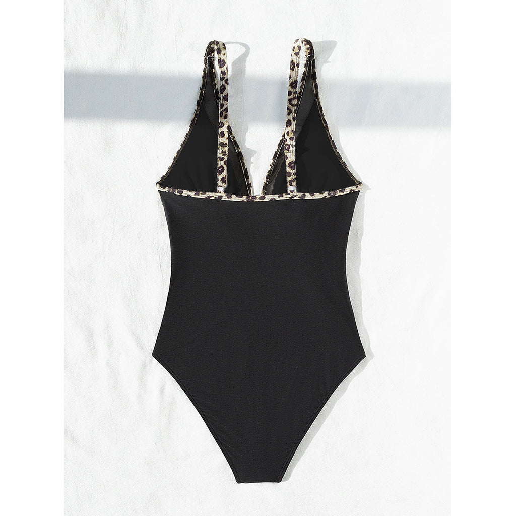 Fiona Mesh Sheer V Neck Leopard Printed Monokini