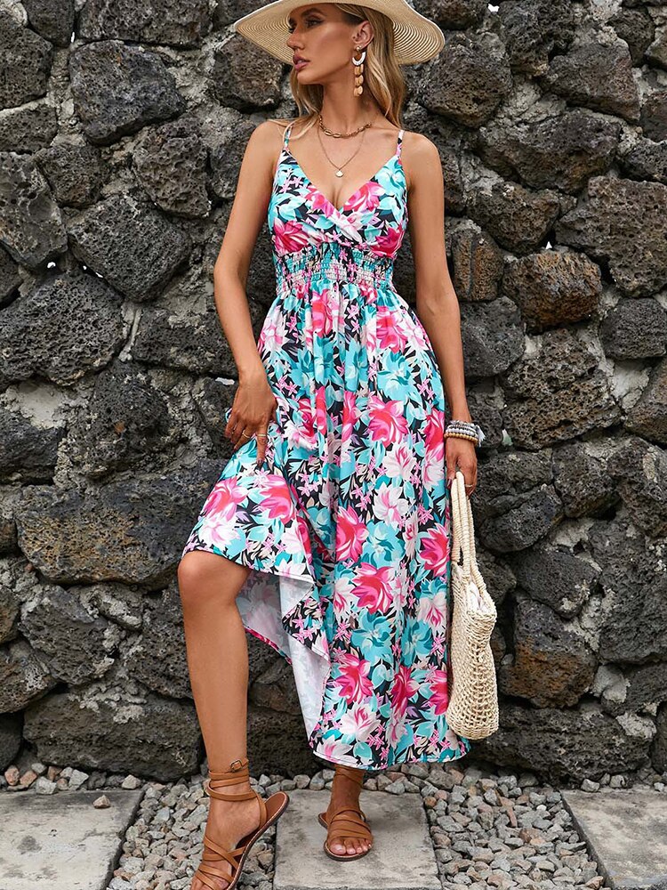 Floral Casual Backless Long Dress
