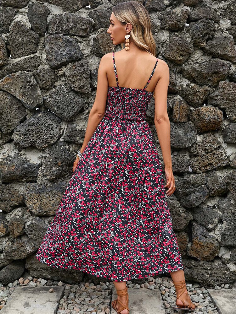 Floral Casual Backless Long Dress