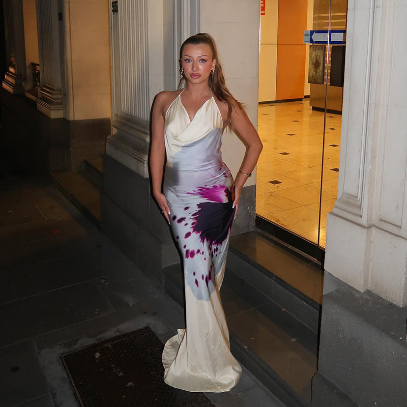 Michele Print Sexy Long Dress