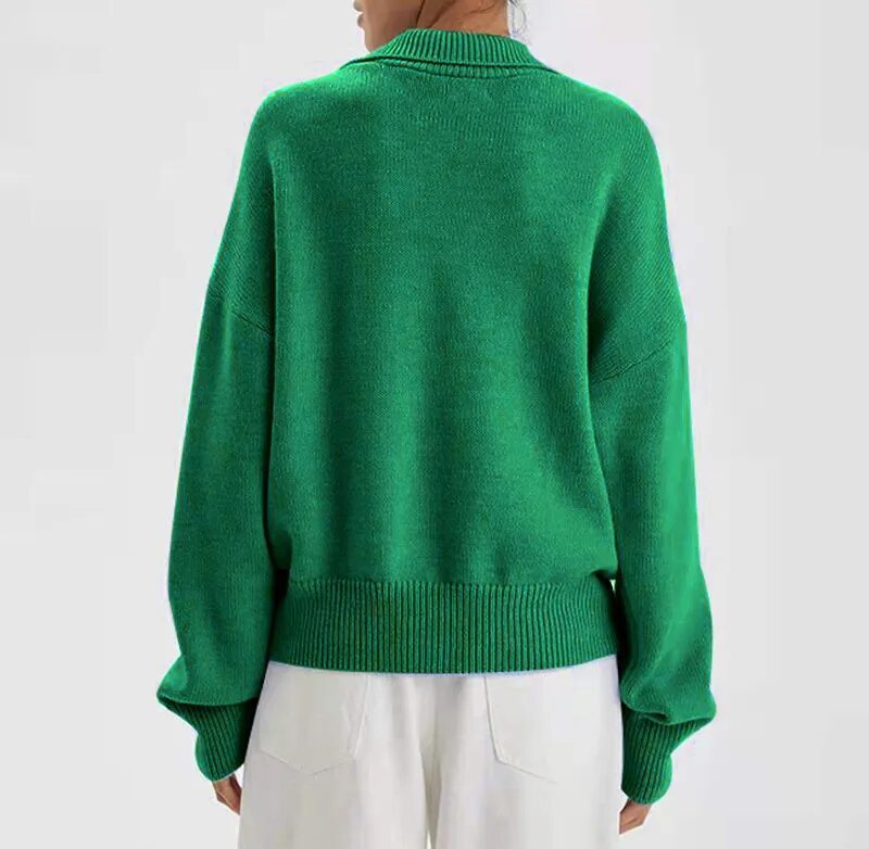Whitney Solid V-Neck Turn-Down Collar Women Sweater