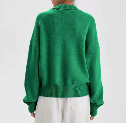 Whitney Solid V-Neck Turn-Down Collar Women Sweater