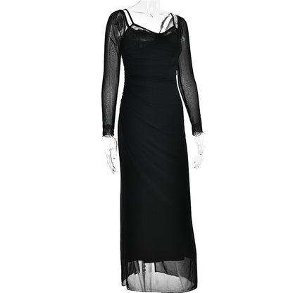 Debbie Sheer Long Sleeve Sexy Maxi Dress