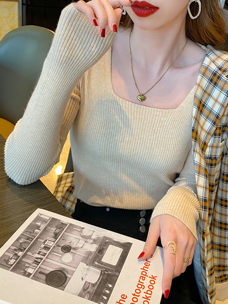 Jean Women Sexy Square Collar Sweater