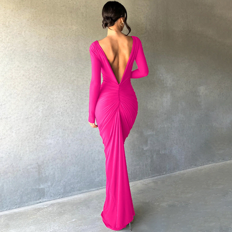 Ruby Deep V Neck Ruched Maxi Dress
