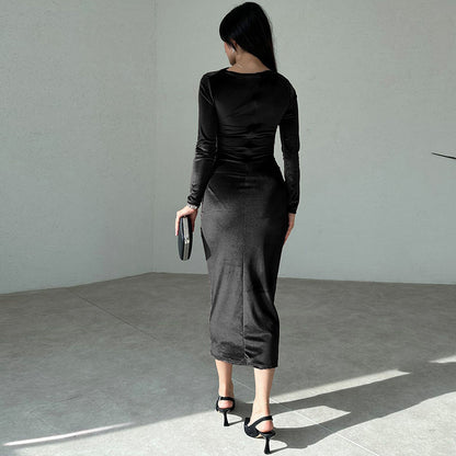 Priscilla Velvet Long Sleeve Sexy Maxi Dress
