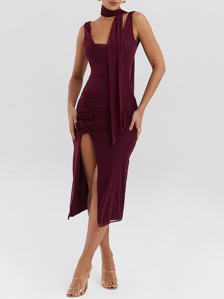 Joanna Flower High Split Sexy Midi Dress
