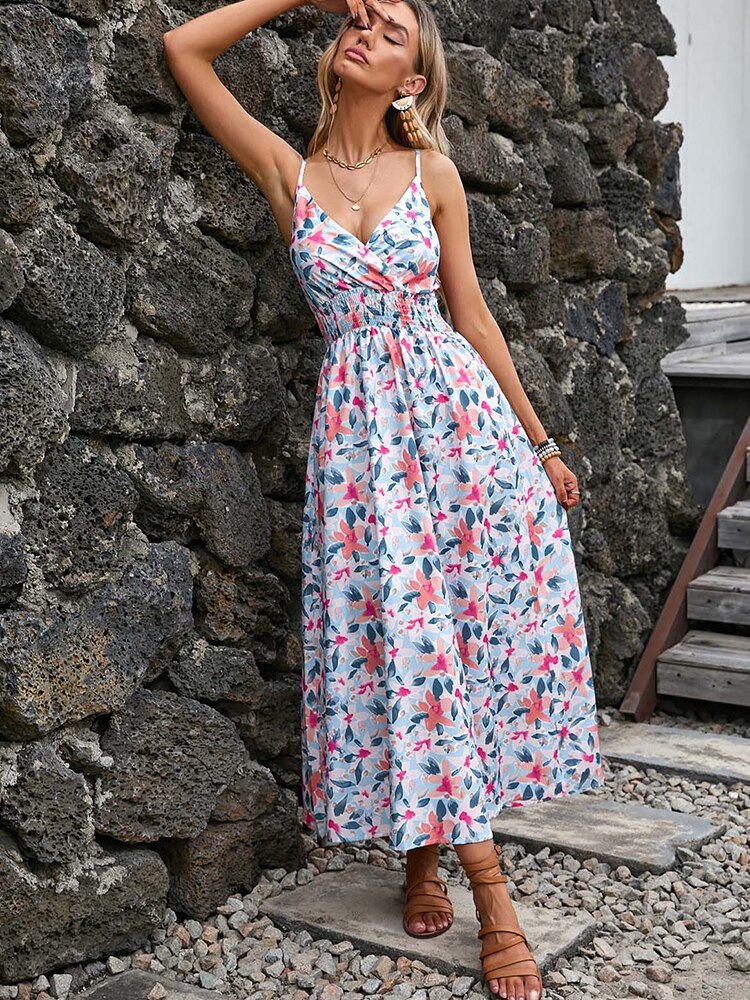 Floral Casual Backless Long Dress