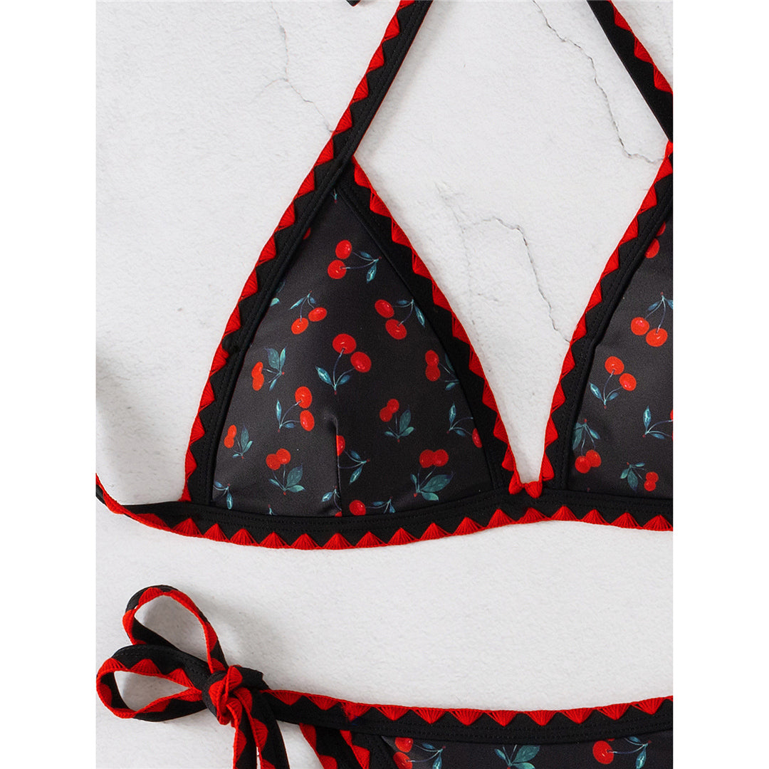 Mandy Cherry Printed Halter Strappy Bikini