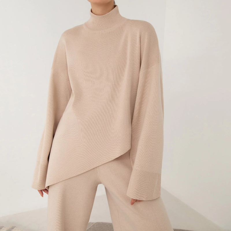 Miranda Women Irregular Turtleneck Sweater High Waist Leg Pant Suit