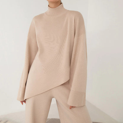Miranda Women Irregular Turtleneck Sweater High Waist Leg Pant Suit