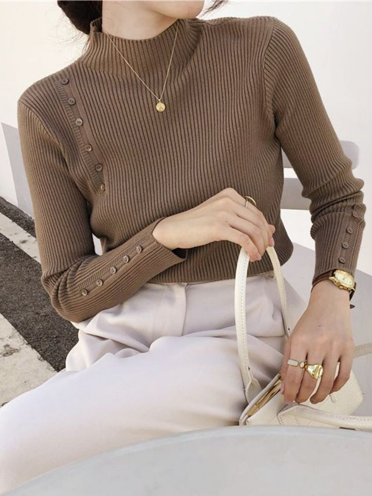 Laurie Long Sleeve Button Turtleneck Woman Sweater