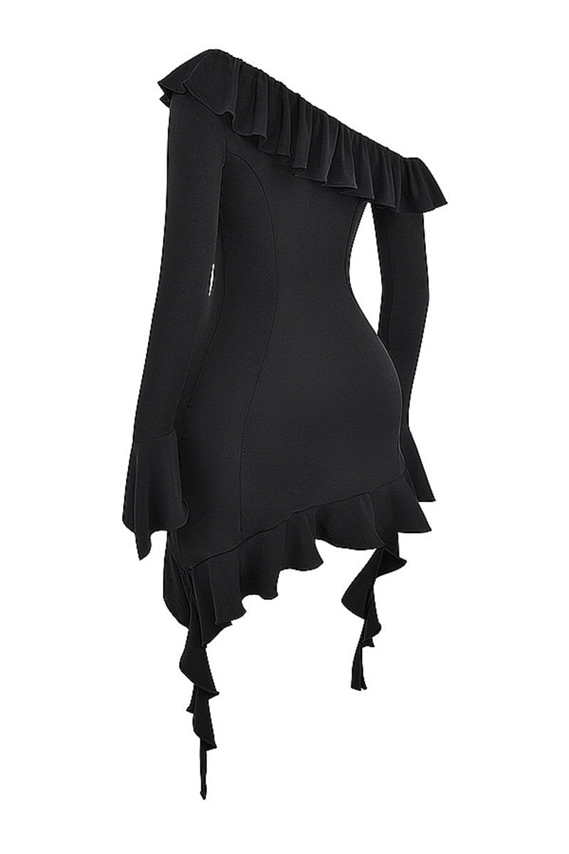 Jasmine Diagonal Collar Ruffled Sexy Mini Dress