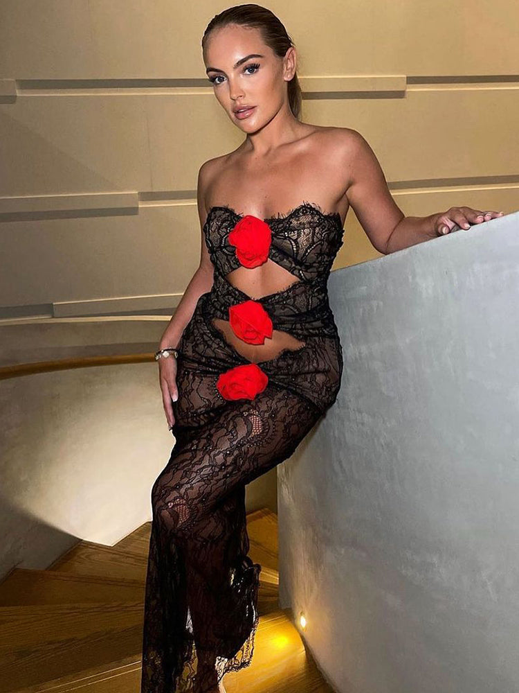 Shannon Hollow Out 3D Flower Maxi Dress
