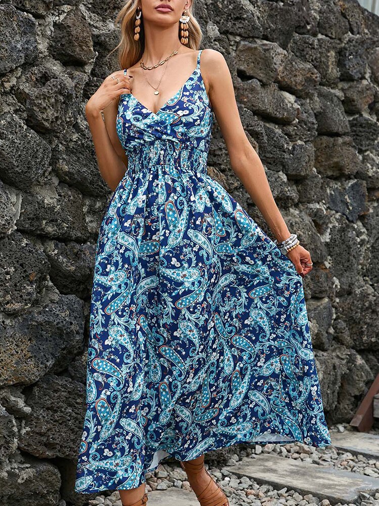 Floral Casual Backless Long Dress