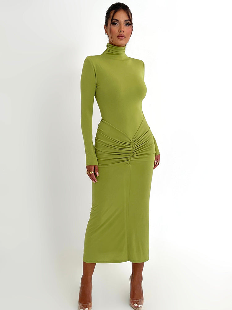 Kate Turtleneck Long Sleeve Bodycon Maxi Dress