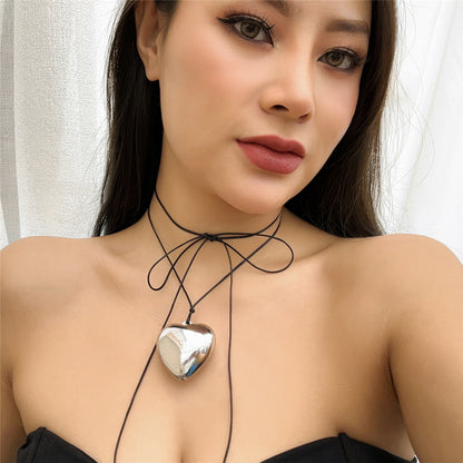 Beth Velvet Big Heart Pendant Choker Necklace