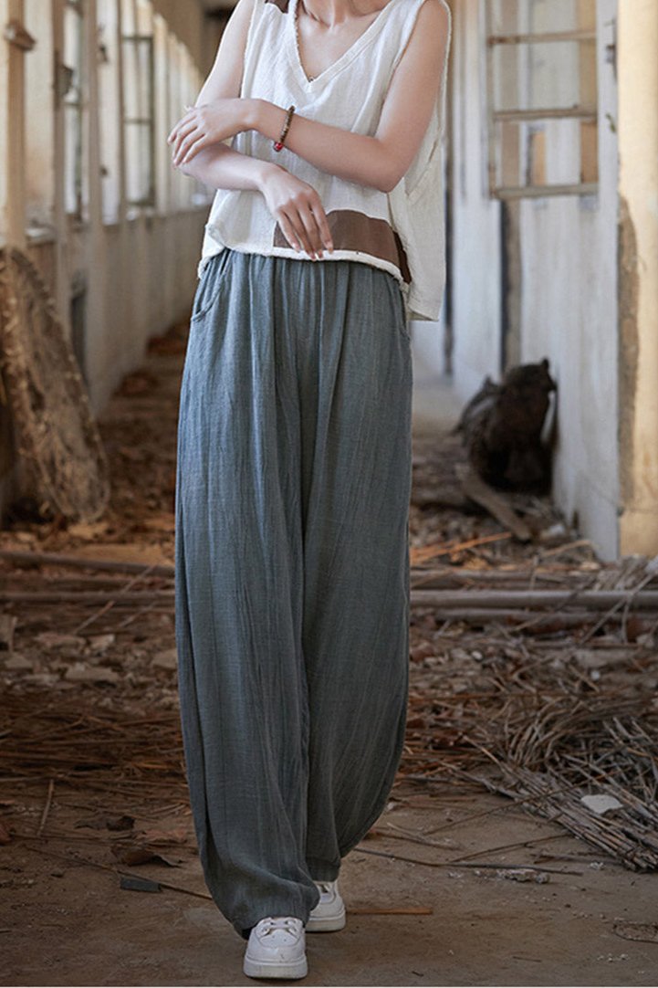 Stella  Woman Cotton Linen Baggy Cargo Pants