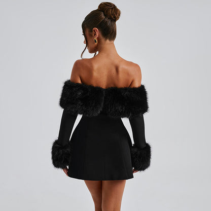 Katie Feather Strapless Long Sleeve Sexy Mini Dress