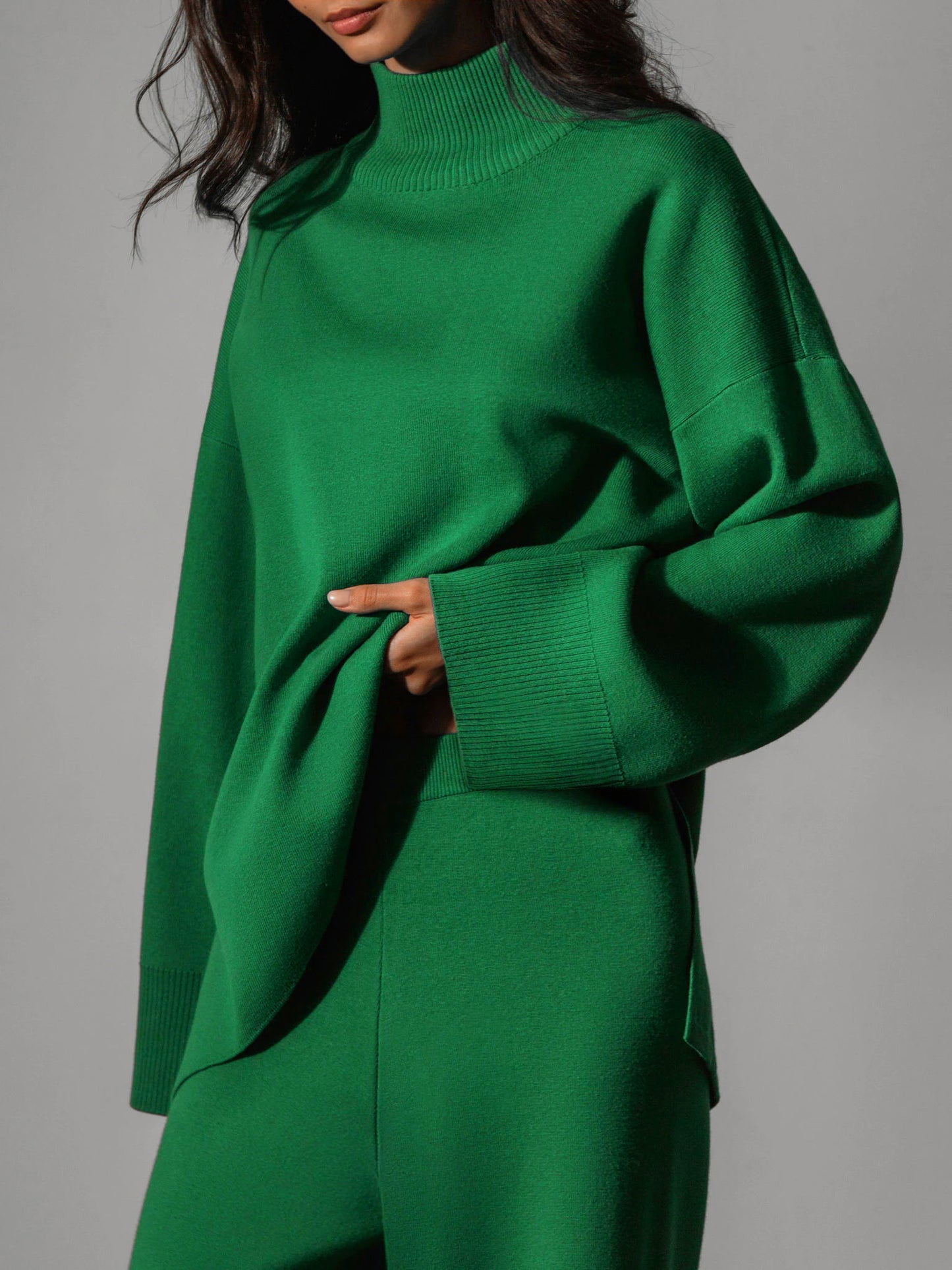 Miranda Women Irregular Turtleneck Sweater High Waist Leg Pant Suit