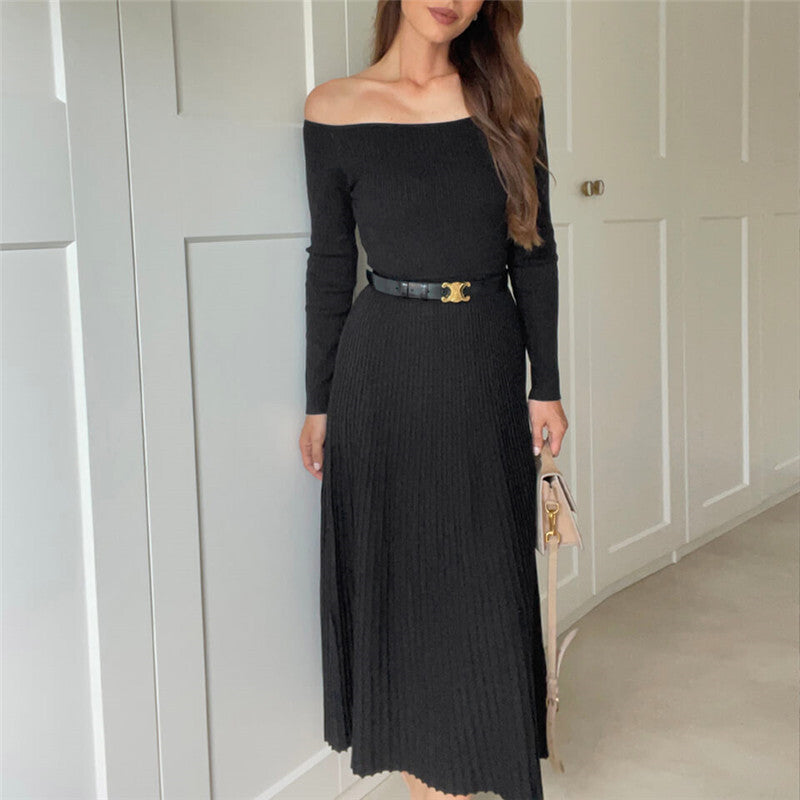 Sue Off-shoulder Long Sleeve Knit Maxi Dress