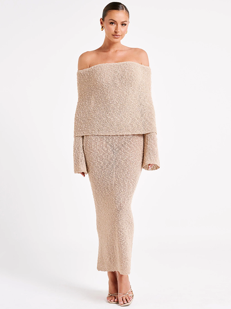 Aimee Hollow Out Strapless Knit Sexy Maxi Dress