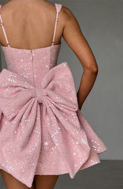 Bonnie Sequins Bow Backless Sexy Mini Dress