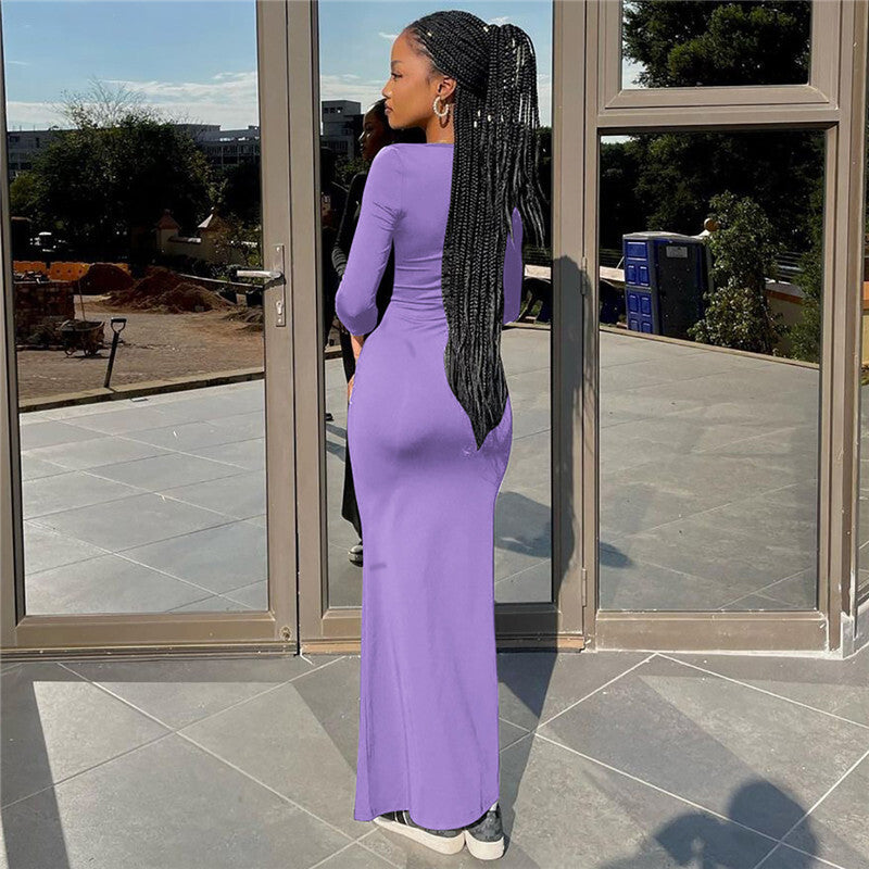 Pamela Square Collar Long Sleeve Sexy Long Dress