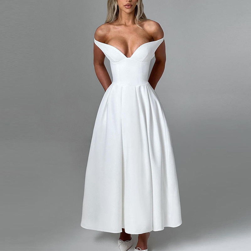 Audrey Off-shoulder Backless Pleated Maxi Dress