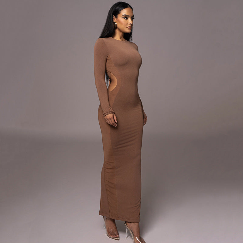 Jamie Hollow Out Contrast Color Bodycon Maxi Dress