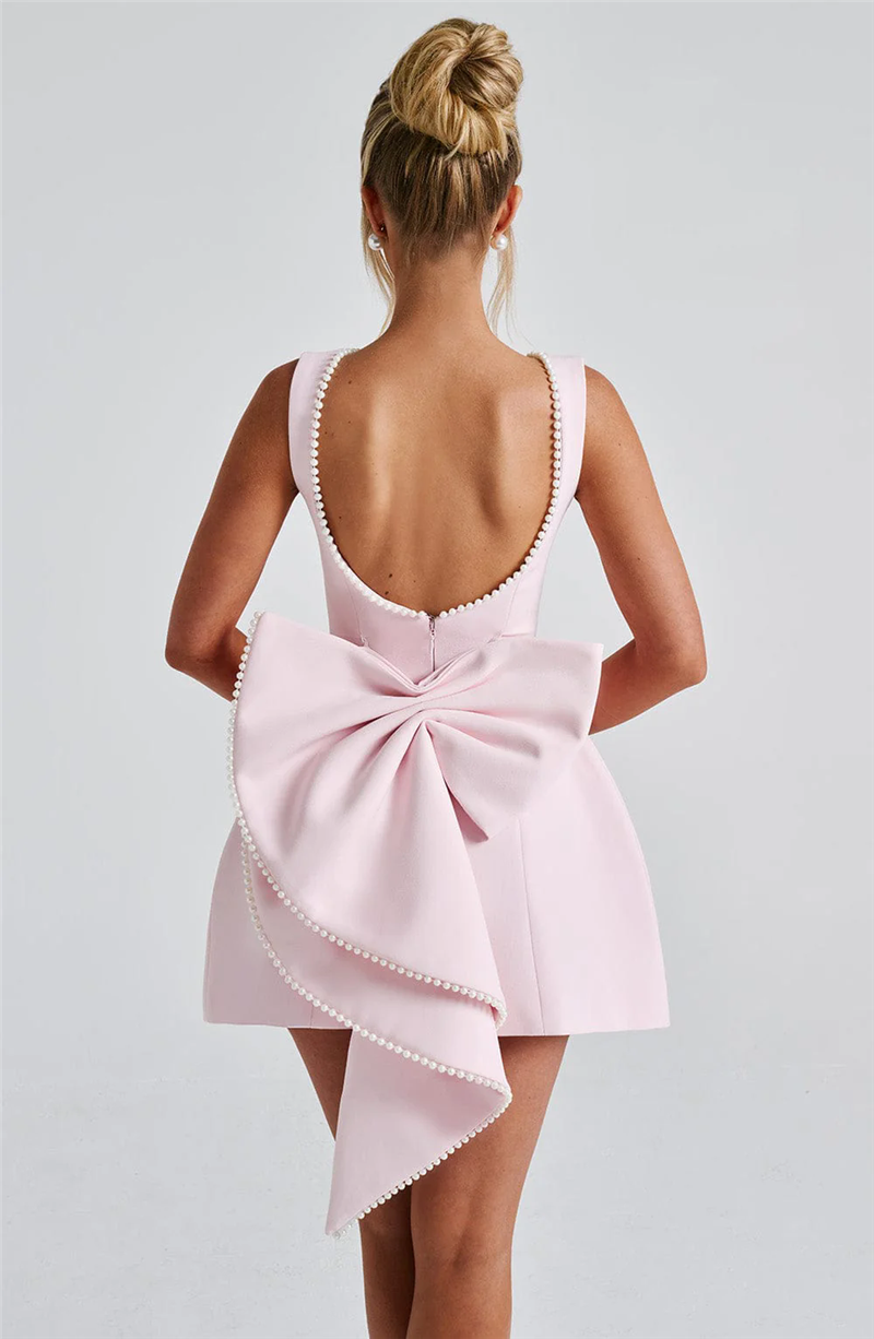 Chantal Pearl Bow Backless Sexy Mini Dress