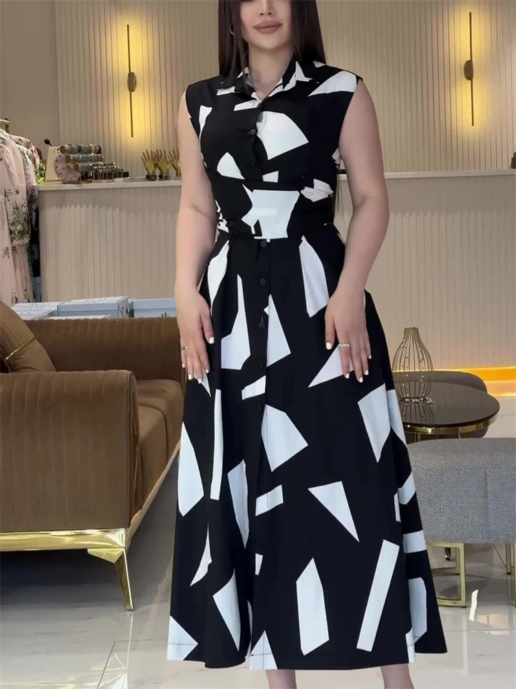 Margie Printed Contrast Elegant Long Dress