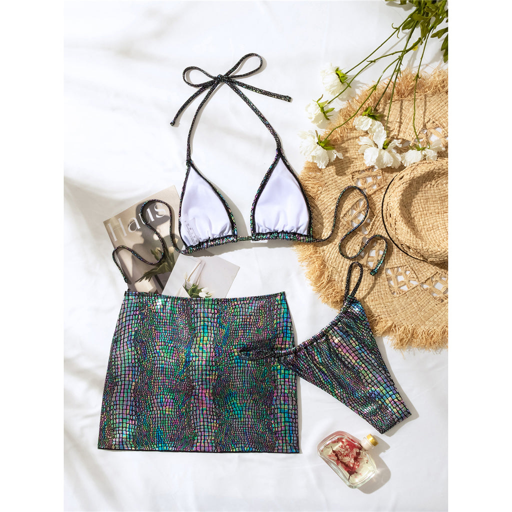 Samantha With Skirt Snake Skin High Leg Cut Bikini