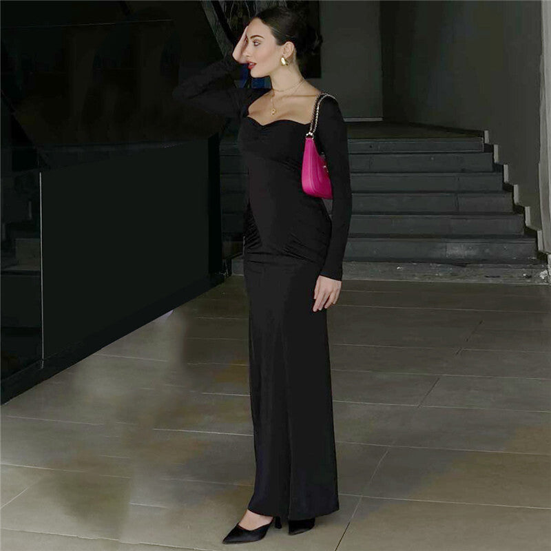 Pamela Square Collar Long Sleeve Sexy Long Dress