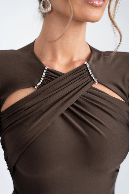 Rose Hollow Out Long Sleeve Sexy Maxi Dress