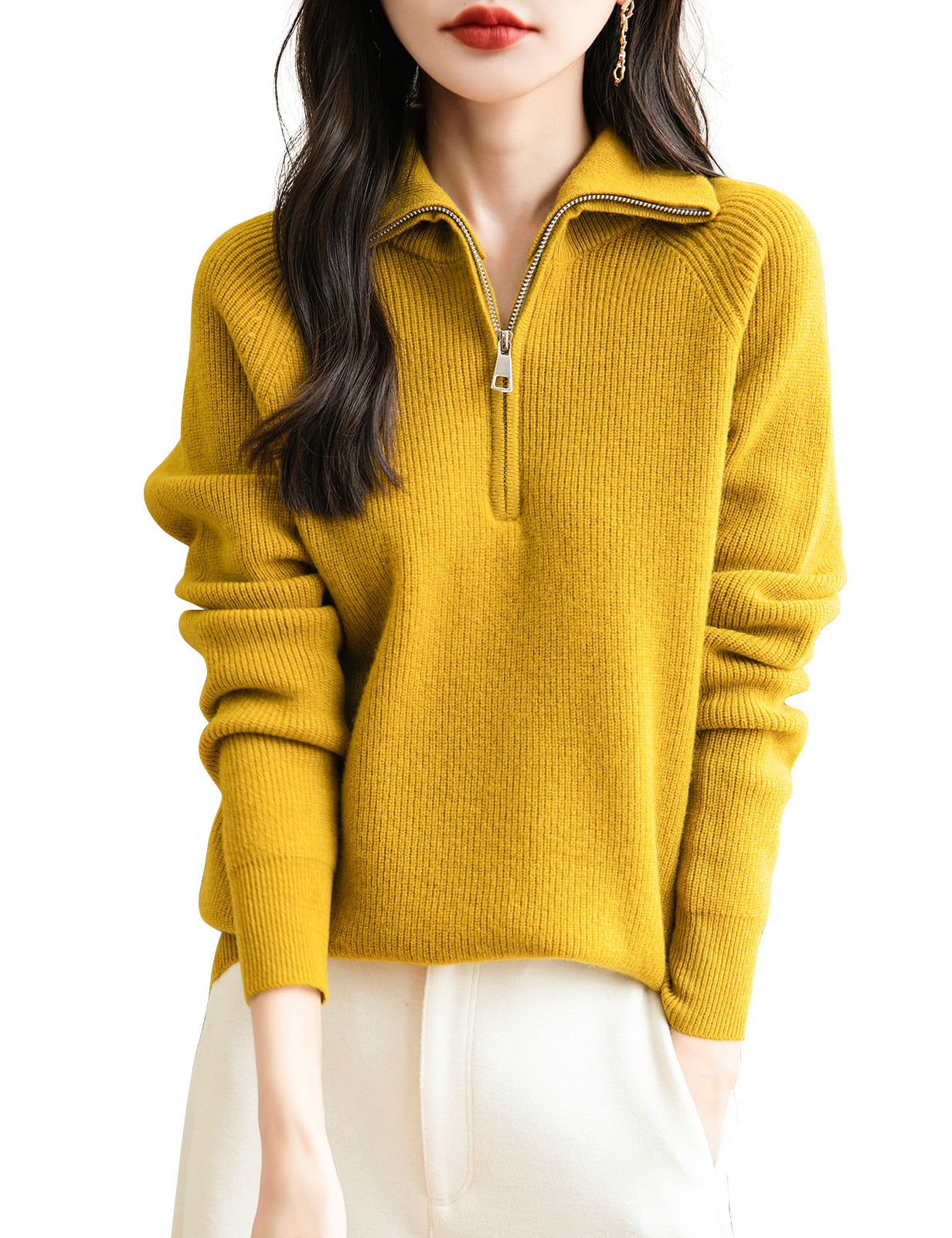 Lillian Woman Zip Long Sleeve Knitted Sweater